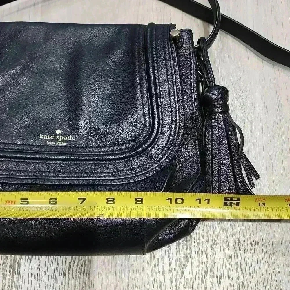 Kate Spade New York Women's Leather Tassel Saddle Crossbody Bag Black One Size - Picture 3 of 10